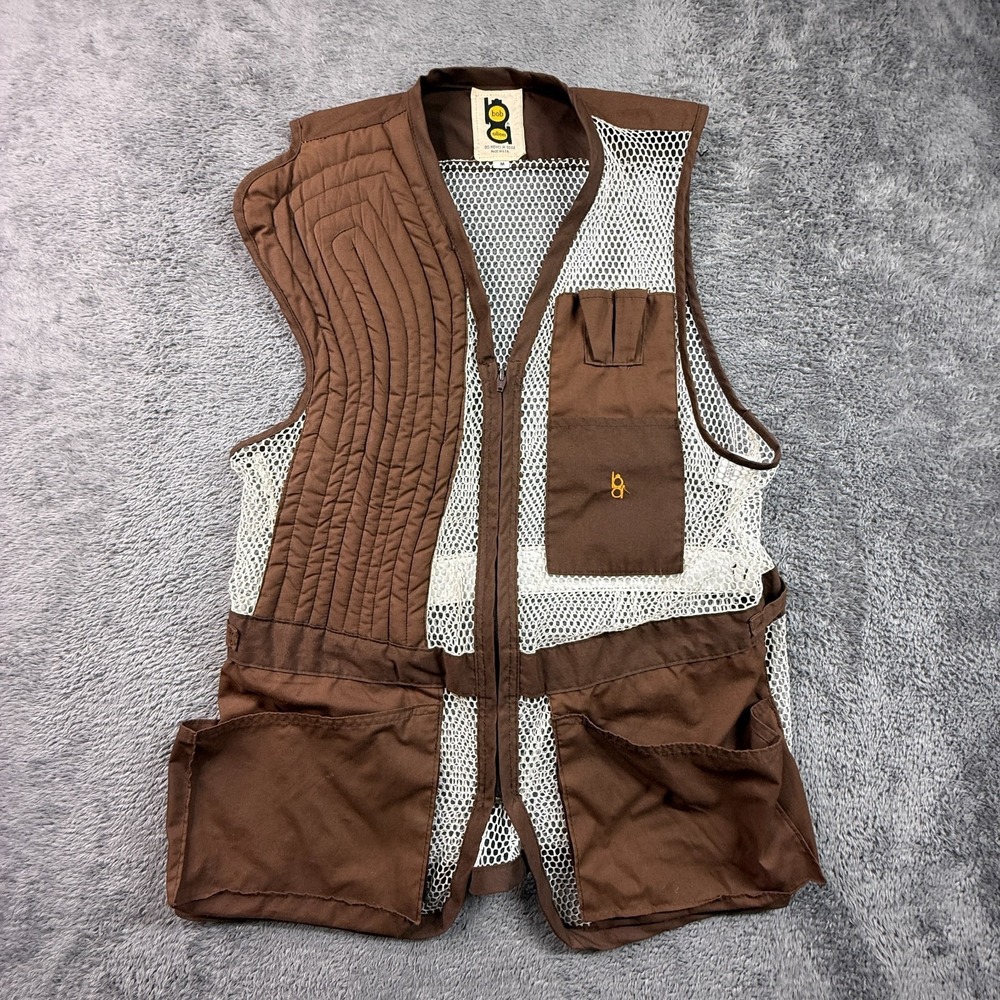 Vintage Bob Allen Skeet Trap Shooting Vest Mens M Brown Mesh USA 70s Hunting